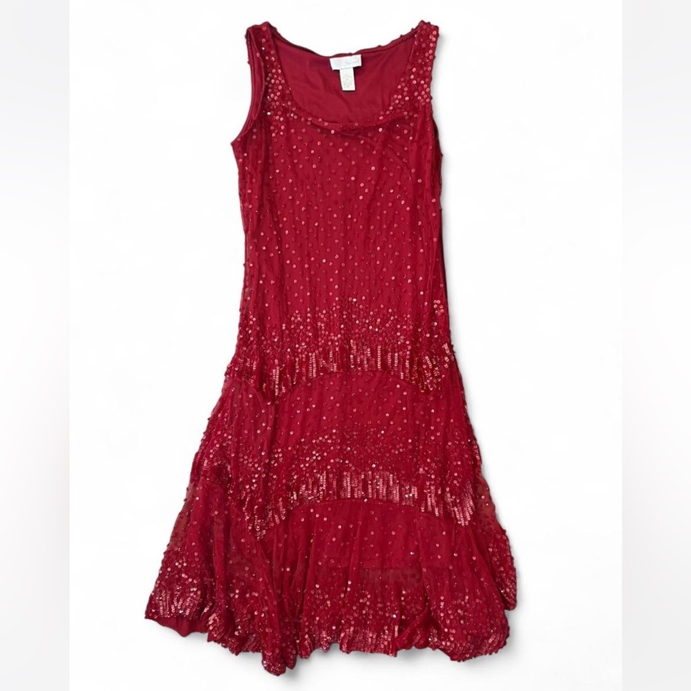 Spiegel Red Sleeveless Sequin Midi Dress